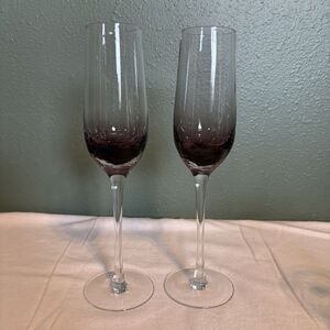 PIER 1 IMPORTS Purple Crackle Champagne Flute Glass 9 ⅞" Set Of 2